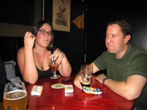Rachel and Wes enjoying fancy beer and looking contemplative